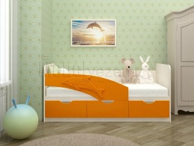 Дельфин-3 Кровать детская 3 ящика без ручек 1.6 Оранжевый глянец в Тюмени - tyumen.katalogmebeli.com | фото