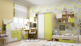 Детская комната Эппл (Зеленый/Белый/корпус Клен) в Тюмени - tyumen.katalogmebeli.com | фото