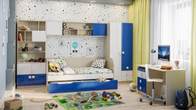 Детская комната Скай Люкс (Синий/Белый/корпус Клен) в Тюмени - tyumen.katalogmebeli.com | фото