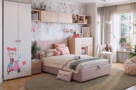 Комплект детской мебели Алина К2 Дуб мария/белый/нежно-розовый велюр в Тюмени - tyumen.katalogmebeli.com | фото