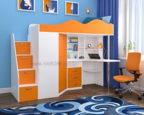 Кровать-чердак Пионер-1 Белое дерево/Оранжевый в Тюмени - tyumen.katalogmebeli.com | фото