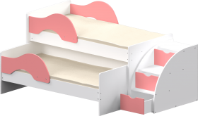 Кровать детская Матрешка выкатная с лестницей  Белый/Розовый в Тюмени - tyumen.katalogmebeli.com | фото
