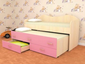 Кровать детская Нимфа двухместная 2.0 Дуб молочный/Розовый в Тюмени - tyumen.katalogmebeli.com | фото