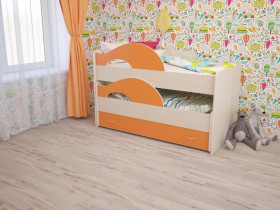 Кровать детская Радуга 1600 Млечный дуб/Оранжевый в Тюмени - tyumen.katalogmebeli.com | фото