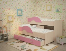 Кровать детская Радуга 1600 Млечный дуб/Розовый в Тюмени - tyumen.katalogmebeli.com | фото