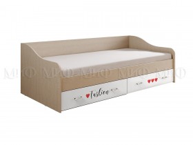 Кровать Girl Вега 0,9 м (Дуб беленый/Белый глянец/фотопечать) в Тюмени - tyumen.katalogmebeli.com | фото
