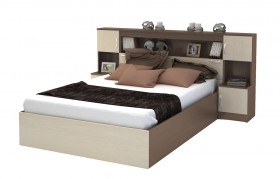 Кровать с прикроватным блоком КР 552 Спальня Basya (шимо темный/шимо светлый) в Тюмени - tyumen.katalogmebeli.com | фото