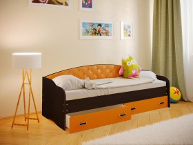Кровать Софа-7 с мягкой спинкой (800х2000) Венге/Оранжевый в Тюмени - tyumen.katalogmebeli.com | фото