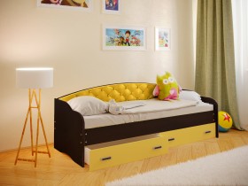 Кровать Софа-8 с мягкой спинкой (900х1900) Венге/Желтый в Тюмени - tyumen.katalogmebeli.com | фото