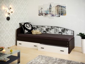 Кровать Софа-9 с мягкой спинкой с рисунком Милана (900х2000) Венге/Белый в Тюмени - tyumen.katalogmebeli.com | фото