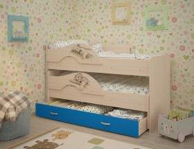 Кровать выкатная Радуга-Сафари детская 1600 Млечный дуб/Голубой в Тюмени - tyumen.katalogmebeli.com | фото