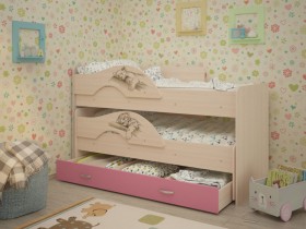 Кровать выкатная Радуга-Сафари детская 1600 Млечный дуб/Розовый в Тюмени - tyumen.katalogmebeli.com | фото