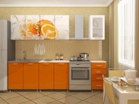 Кухонный гарнитур 1,8м Апельсин (Белый/Оранжевый металлик/Фотопечать апельсин) в Тюмени - tyumen.katalogmebeli.com | фото