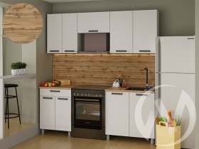 Кухня Кьяра 2.0 м с окапом (белый/карбон фарфор/26мм/дуб вотан) в Тюмени - tyumen.katalogmebeli.com | фото