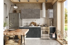 Кухонный гарнитур Нувель 1800мм белый/бетон коричневый/бетон черный в Тюмени - tyumen.katalogmebeli.com | фото