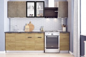 Кухонный гарнитур Стоун 2.0 (белый/камень темно-серый/акация светлая) в Тюмени - tyumen.katalogmebeli.com | фото