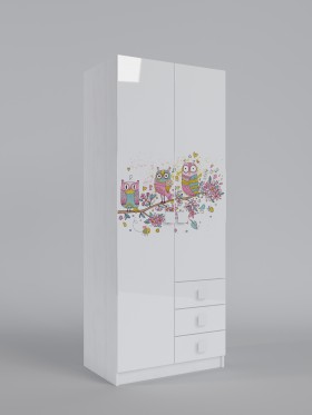 Шкаф с ящиками Совушки (Белый/Выбеленное дерево/2 створки) в Тюмени - tyumen.katalogmebeli.com | фото