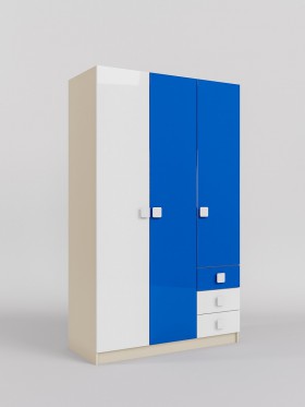 Шкаф 3-х створчатый с ящиками Скай люкс (Синий/Белый/корпус Клен) в Тюмени - tyumen.katalogmebeli.com | фото