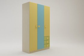 Шкаф 3-х створчатый с ящиками Смайли (Желтый/Голубой/Зеленый/корпус Клен) в Тюмени - tyumen.katalogmebeli.com | фото