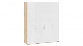 Шкаф для одежды с 4 глухими дверями «Эмбер» Яблоня Беллуно/Белый глянец в Тюмени - tyumen.katalogmebeli.com | фото