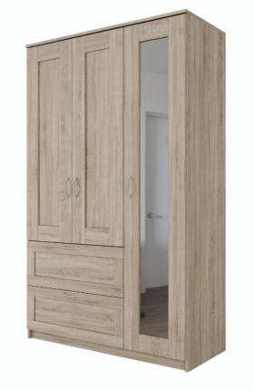 Шкаф трехдверный Сириус с зеркалом и 2 ящиками дуб сонома в Тюмени - tyumen.katalogmebeli.com | фото